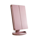 Tri Fold Touch and Glow LED Makeup Mirror (Rose Gold)