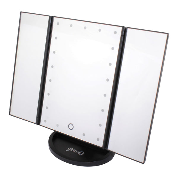 glamO Tri Fold Touch and Glow LED Makeup Mirror (Black)